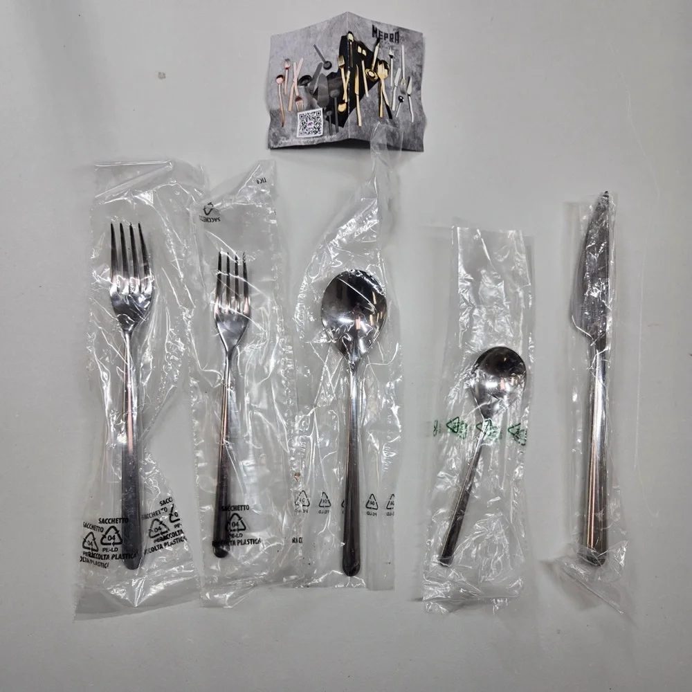 NEW POTTERY BARN 5 Piece Mepra Linea Flatware Set Stainless Steal
